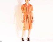 Vintage MUSTARD Yellow Dress, Ruffle Front, Day Dress, Short sleeves, Secretary Dress, Button Down Dress