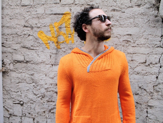 Orange Hoodie for Men, Handmade: Sunny, Spring Collection - Wonderhand