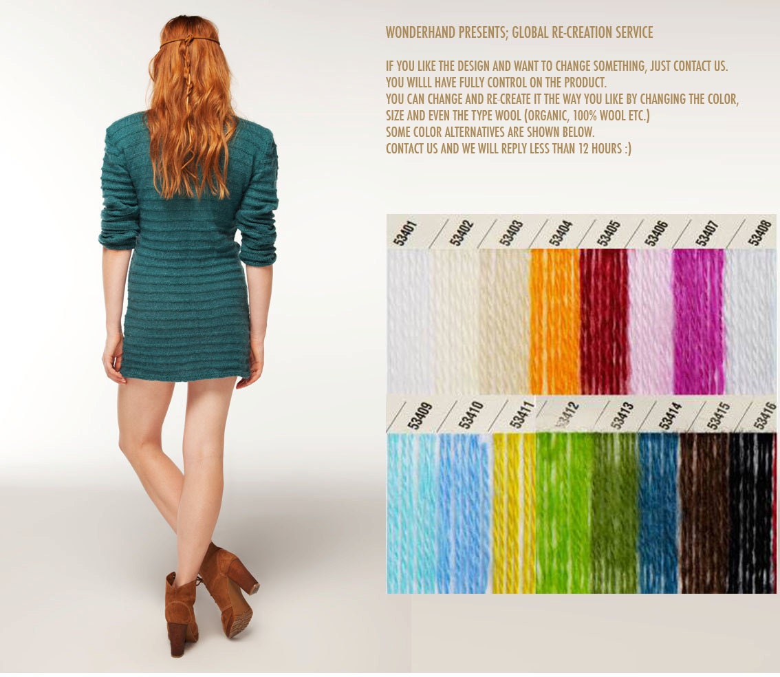 Short Teal Dress: Emerald. Handmade, Winter Collection