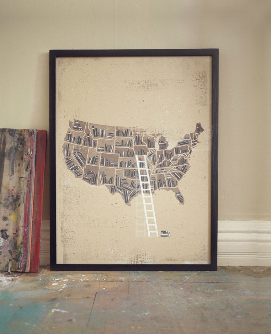 Continental (Book) Shelf - 18" x 24" Handpulled, Handprinted, Silkscreen Art Print