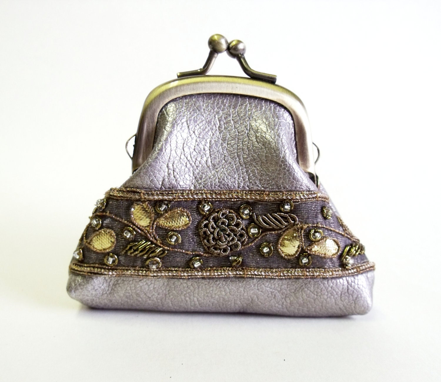 Leather coin purse silver leather frame purse