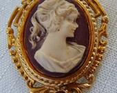 Vintage Cameo Pendant Purple & Ivory