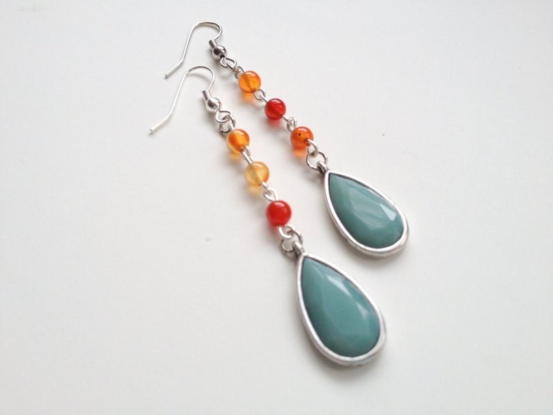 Carnelian and Sea Foam Beaded Earrings