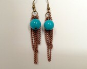 Copper Chain Draped Earrings with Turquoise Glass Beads
