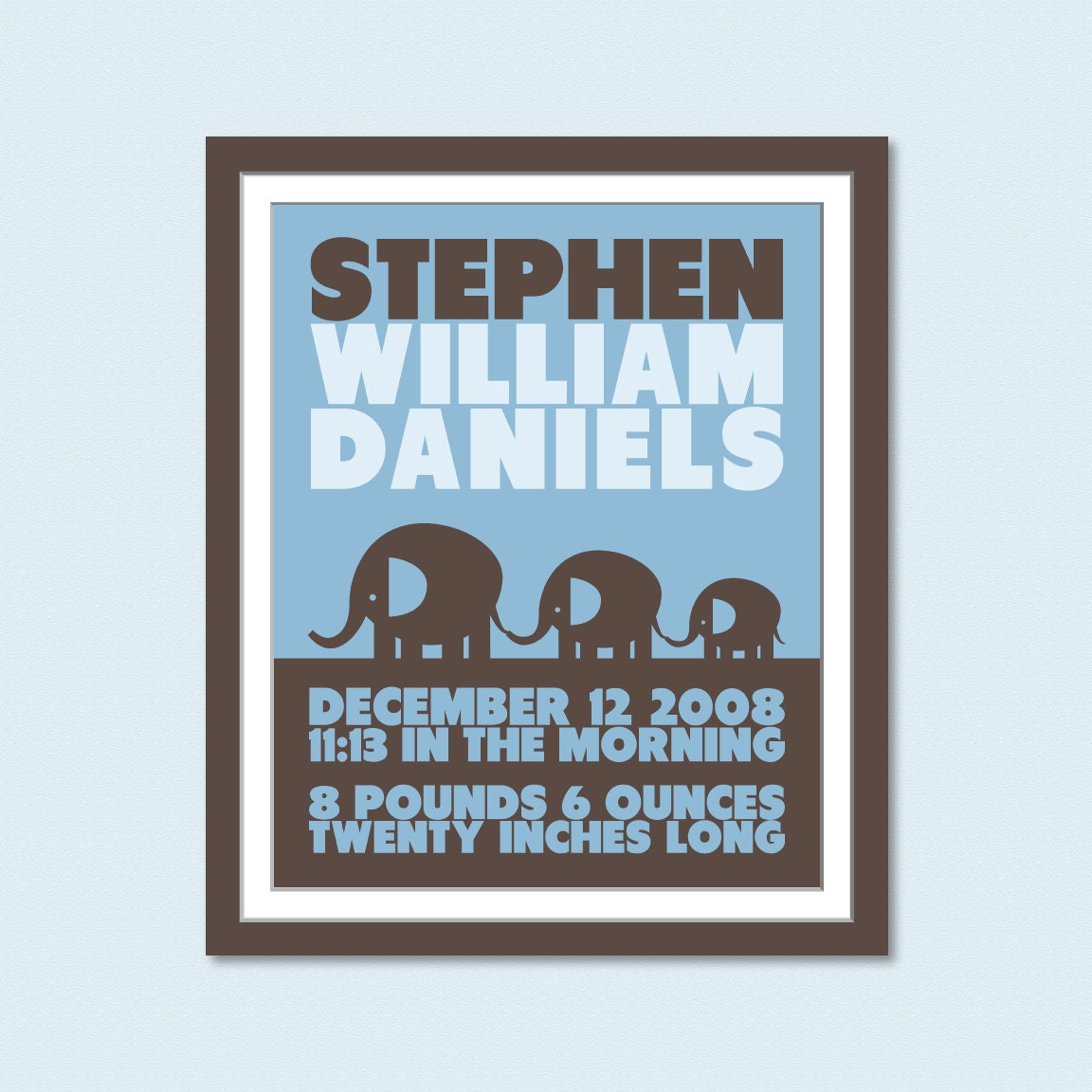 Elephants Birth Announcement Art Print (8x10) - FREE SHIPPING