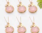 Set of 6 - Bridesmaid Stamped Jewelry - Personalized Spring Wedding Jewelry - Bridesmaid Jewelry Set - Pink Wedding - Chalcedony Necklaces