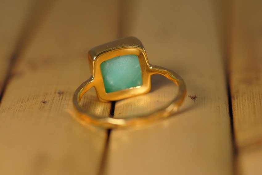 Chrysoprase Ring - Gemstone Ring - Gold Ring - Bezel Ring - Stackable Ring Mother's Day Gift