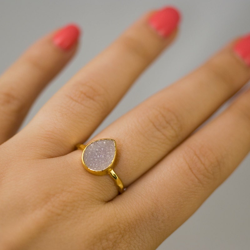 Druzy Stacking Ring - Druzy Agate - Druzzy stone ring - Bezel Set Ring - April Birthstone