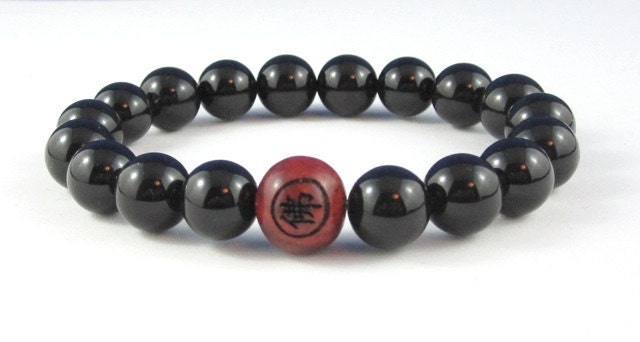 Men's Onyx Mala Bracelet Buddhist Worry Beads Wood Bead Yoga Mala Chinese Unisex Strength Protection Meditation Prayer Beads Chakra Jewelry