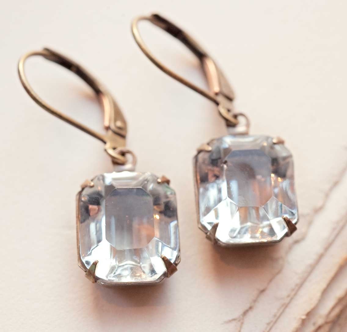 Estate Style Vintage Octagon Crystal Earrings