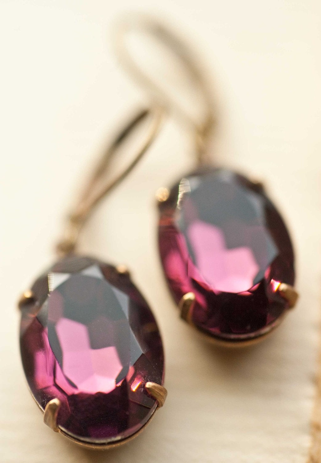 Aubergine Purple Earrings Oval Estate Style Amethyst February Birthstone - Charlotte