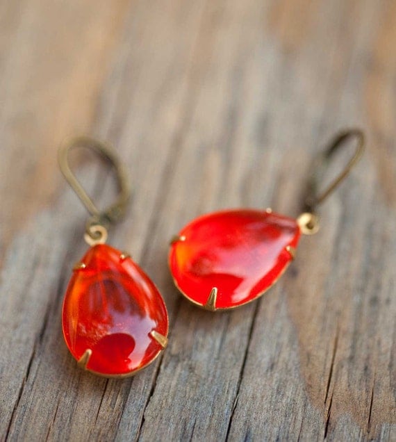 Tangerine Tango Earrings - Persimmon Orange - Estate Style Vintage Glass Earrings - Tangerine Dream