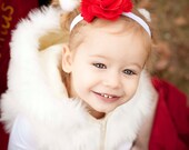Baby Headband- Red Chiffon and Tulle Flower on Soft White Elastic Headband