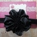 Baby Flower Headband- Newborn Headband- Baby Girl Headband-Black Ruffled Satin Flower on Black Elastic Headband