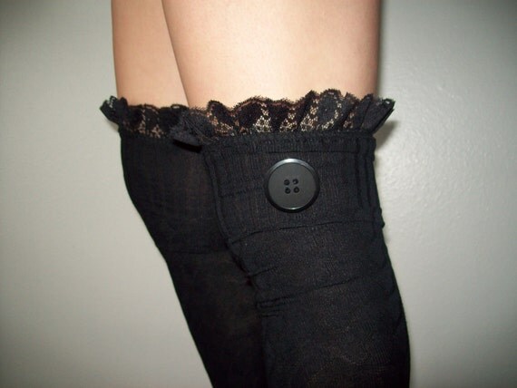End of Season SALE HOT Black Lacey Girlie Over The Knee Boot Socks HOT