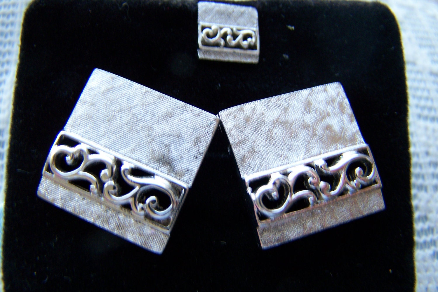 Vintage 60's "SWANK" Silver Toned Gentlemen's Cuff Link and Tie Tack Set
