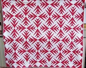 Handmade Antique Palm Red Fabric Patchwork Quilt Geometric Vintage Cotton Quilts Full Size