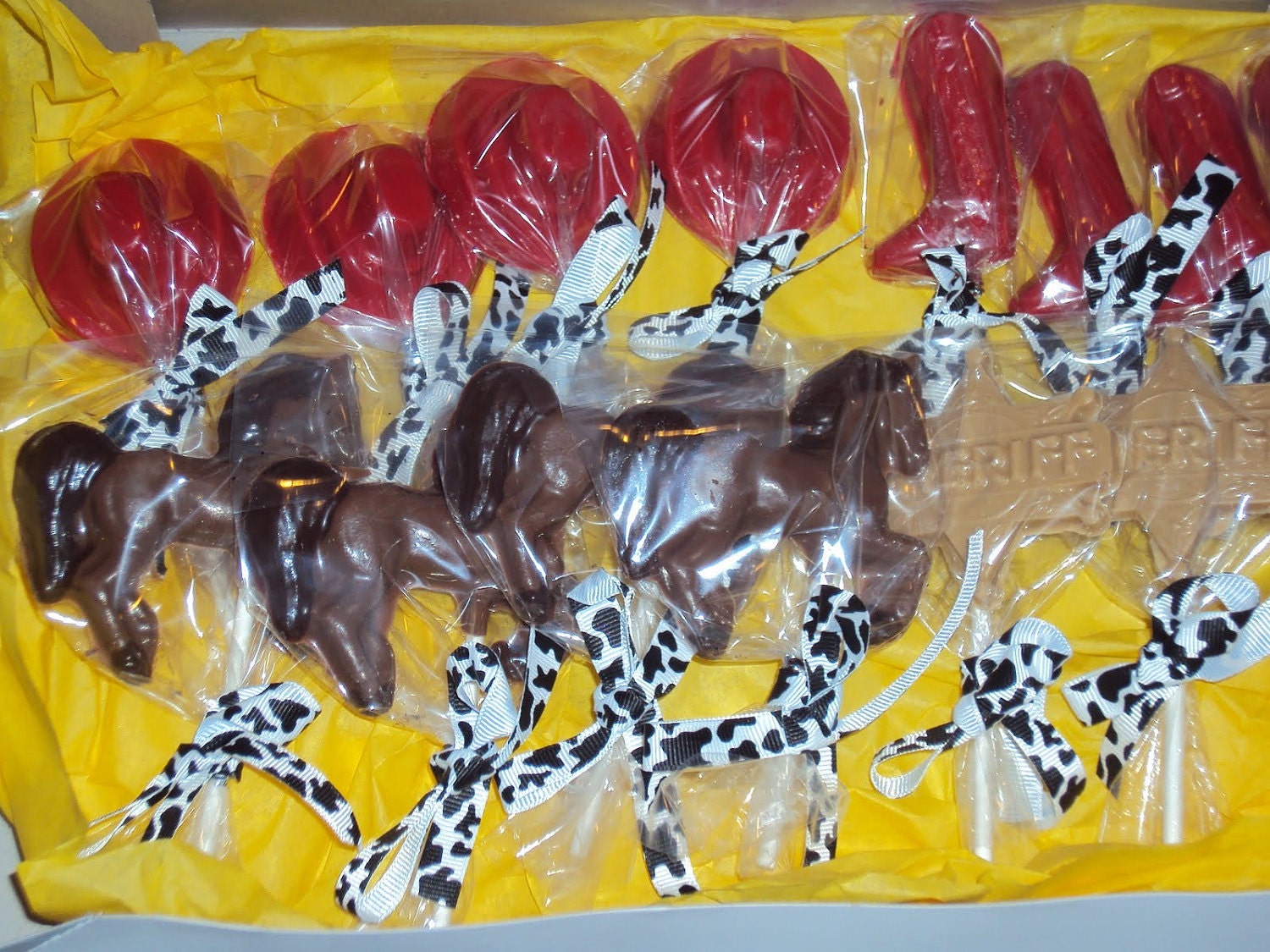 12 Cowboy/CowGirl Assortment Chocolate Lollipop Favor with Deluxe Ribbon Il_570xn