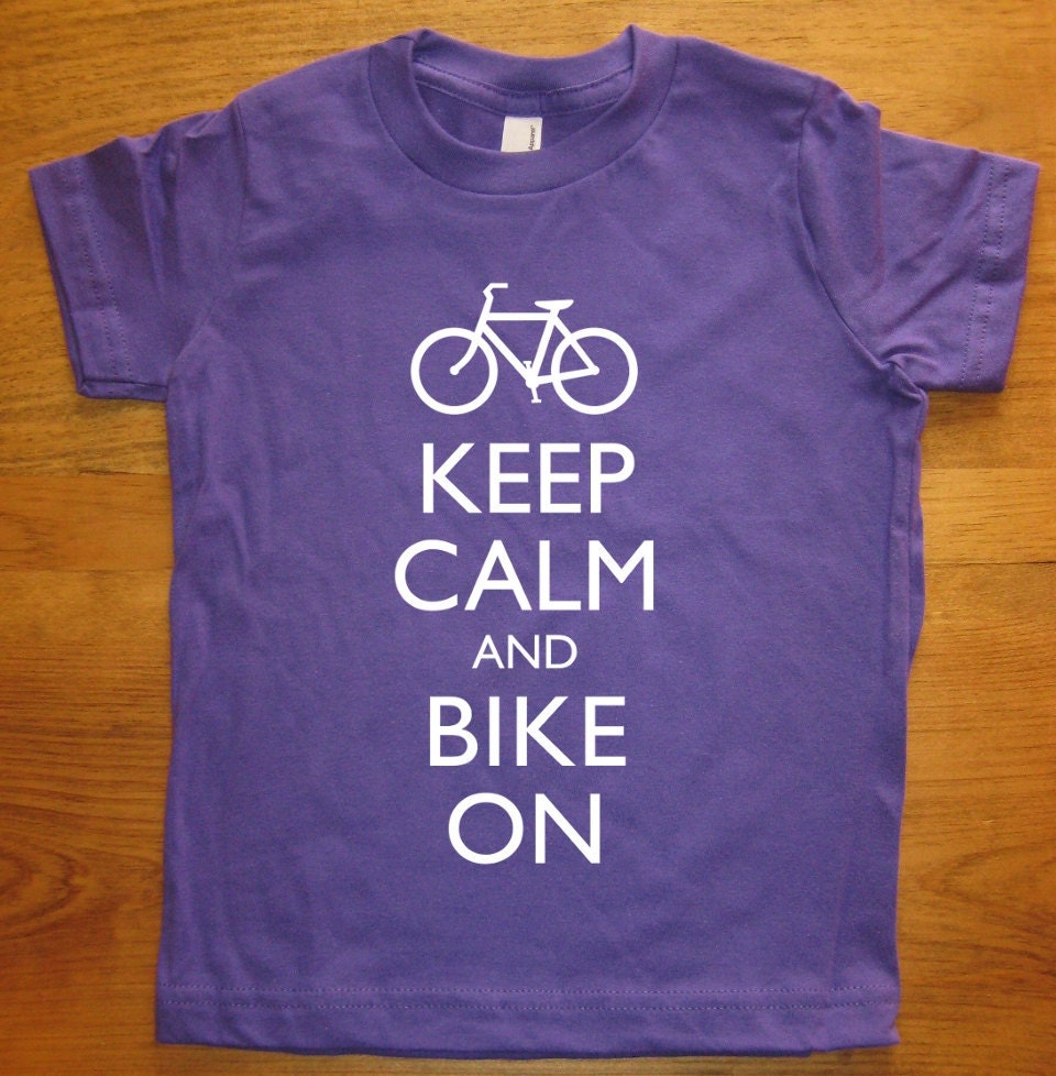 Bike Shirt - Bicycle - Keep Calm and Bike On - 7 Colors Available - Kids Tshirt Sizes 2T, 4T, 6, 8, 10, 12 - Gift Friendly