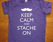 Mustache Shirt - Keep Calm and Stache On - 7 Colors Available - Kids Tshirt Sizes 2T, 4T, 6, 8, 10, 12 - Gift Friendly