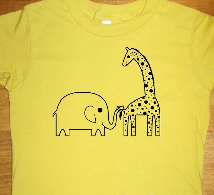 Elephant Shirt and Giraffe T Shirt - Ellie Elephant and Ginnie Giraffe - Organic Cotton TShirt - Kids Tshirt Sizes 2T, 6 - Gift Friendly