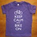 Bike Shirt - Bicycle - Keep Calm and Bike On - 7 Colors Available - Kids Tshirt Sizes 2T, 4T, 6, 8, 10, 12 - Gift Friendly