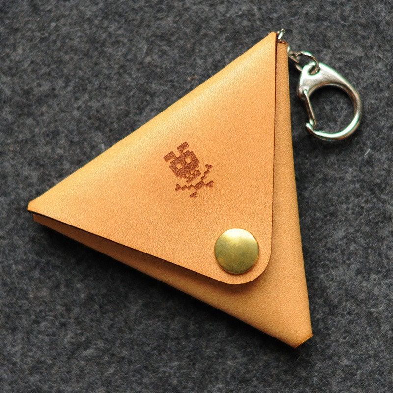 Triangle Leather Coin Case with Key Ring