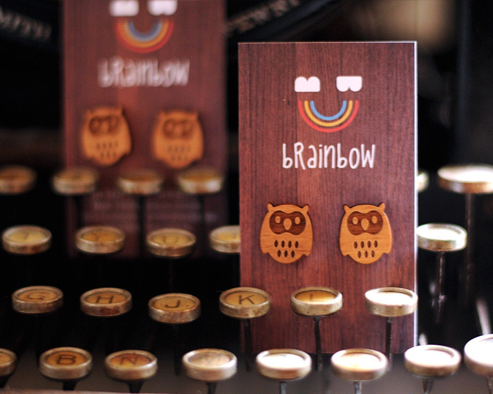 Wooden Owl Earring
