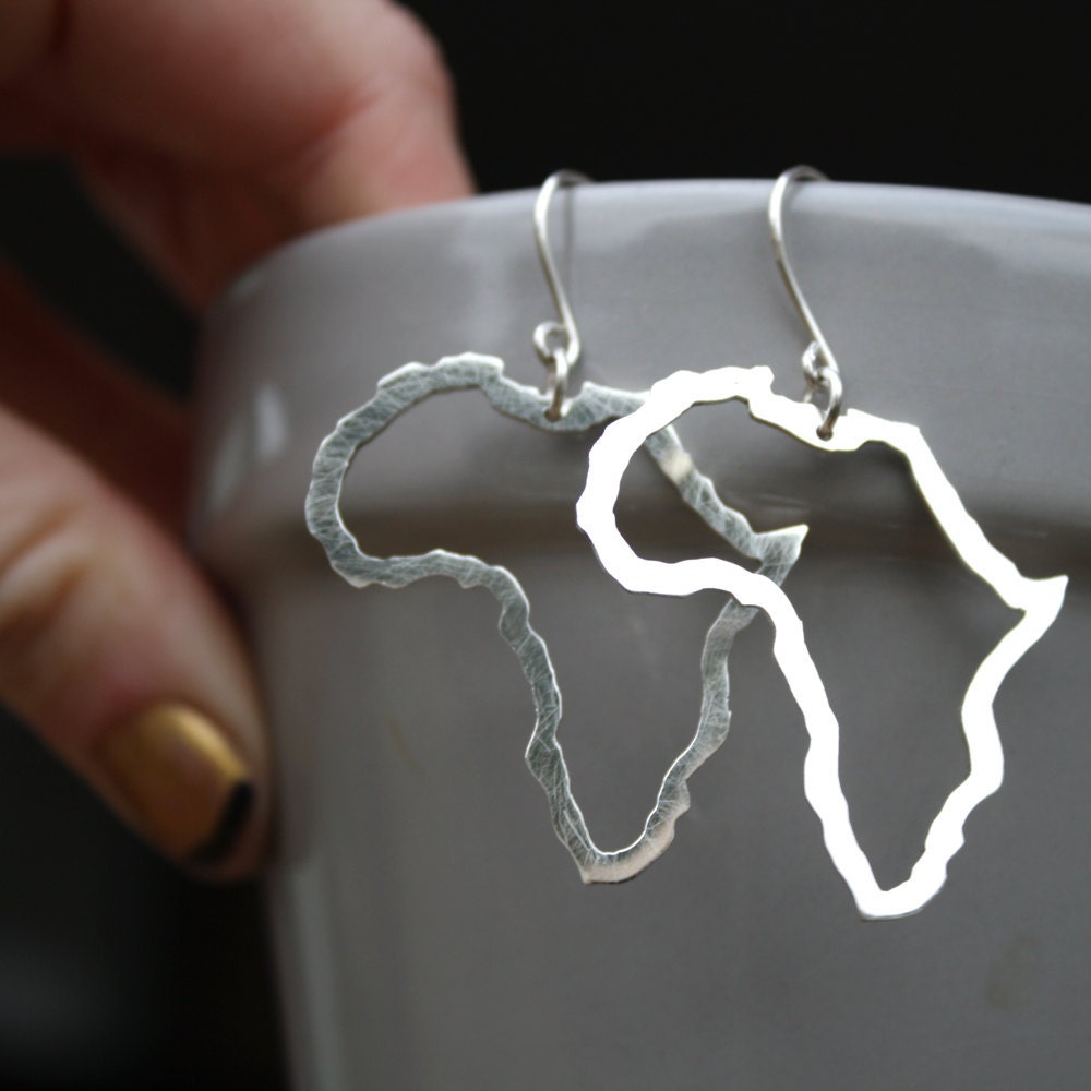 Africa earrings African continent earrings sterling silver African jewelry