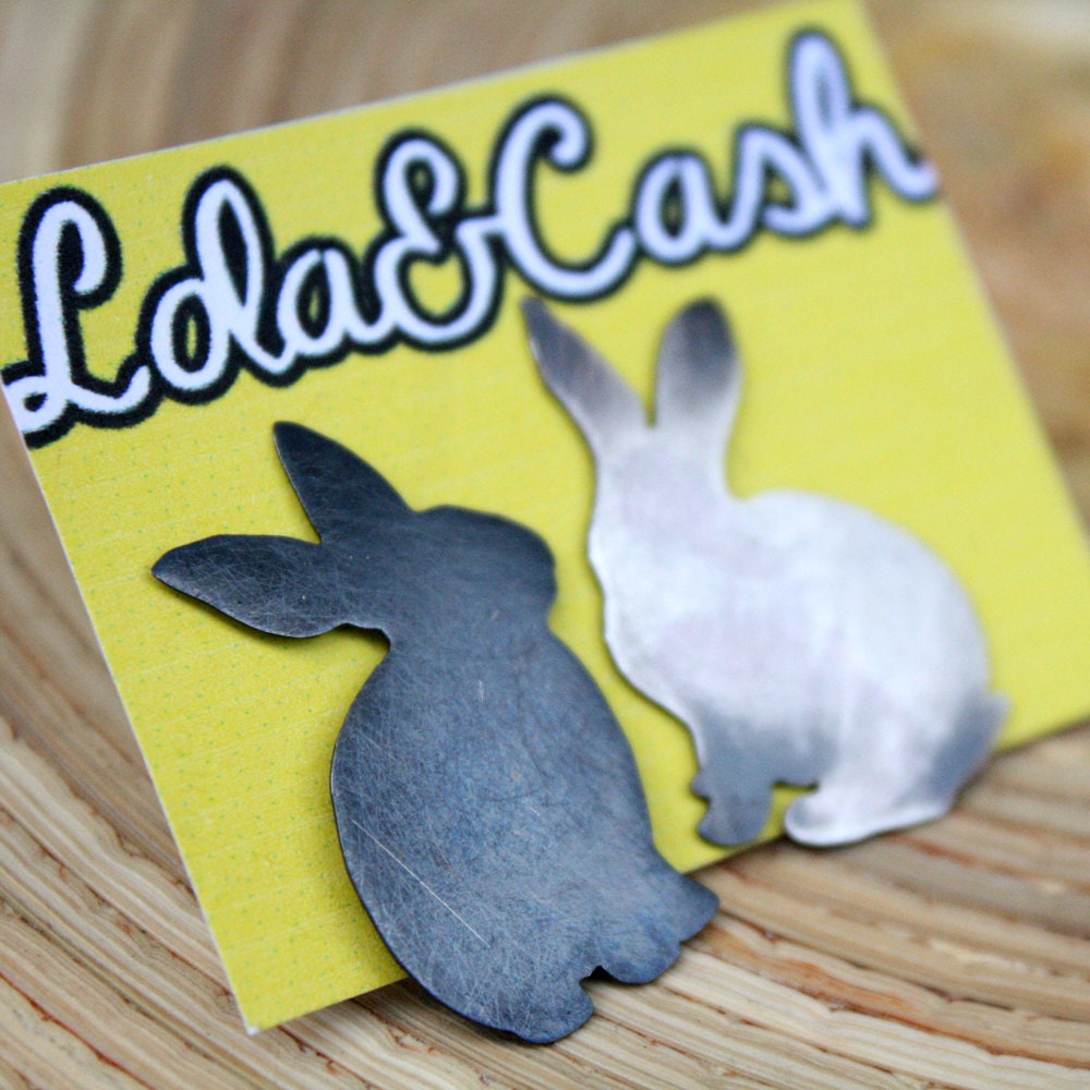 bunny earrings rabbit studs asymmetrical earrings bunny jewelry rabbits woodland creatures