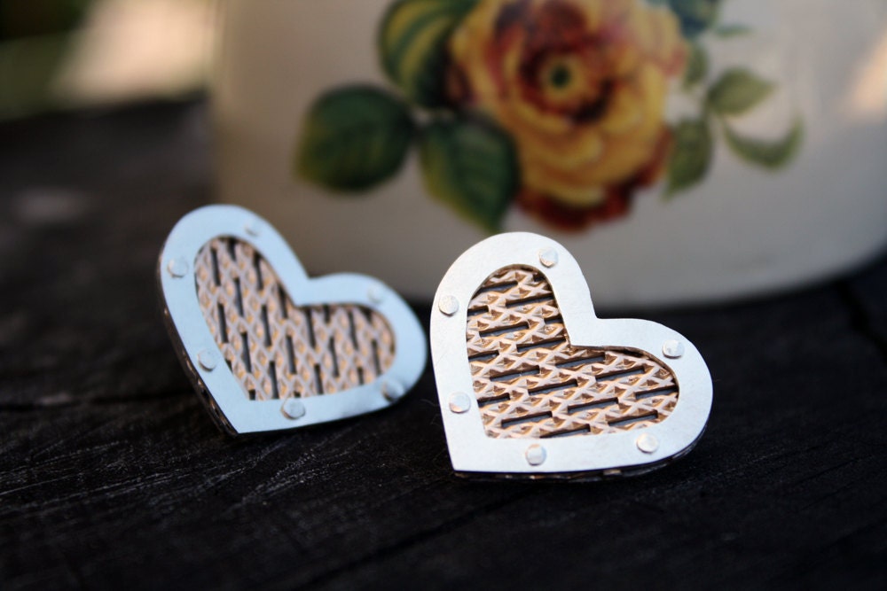 heart earrings retro industrial heart studs big love jewelry