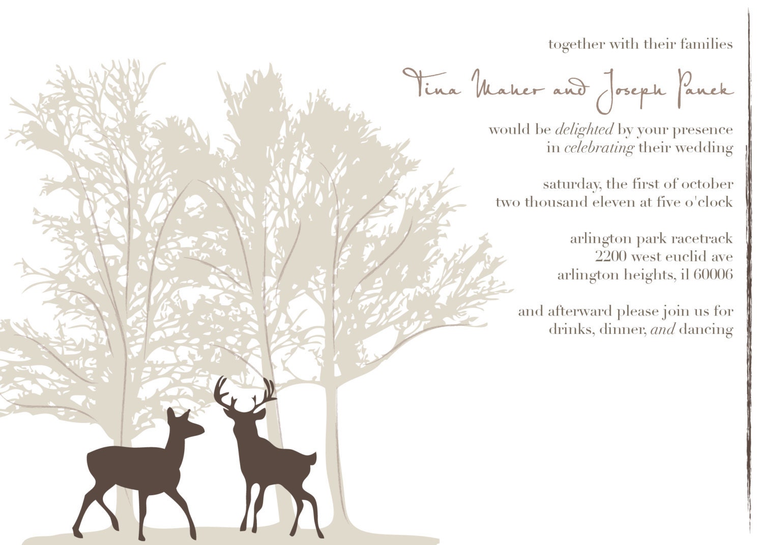Deer Doe & Buck Tree Wedding Invitation - lizcarverdesign