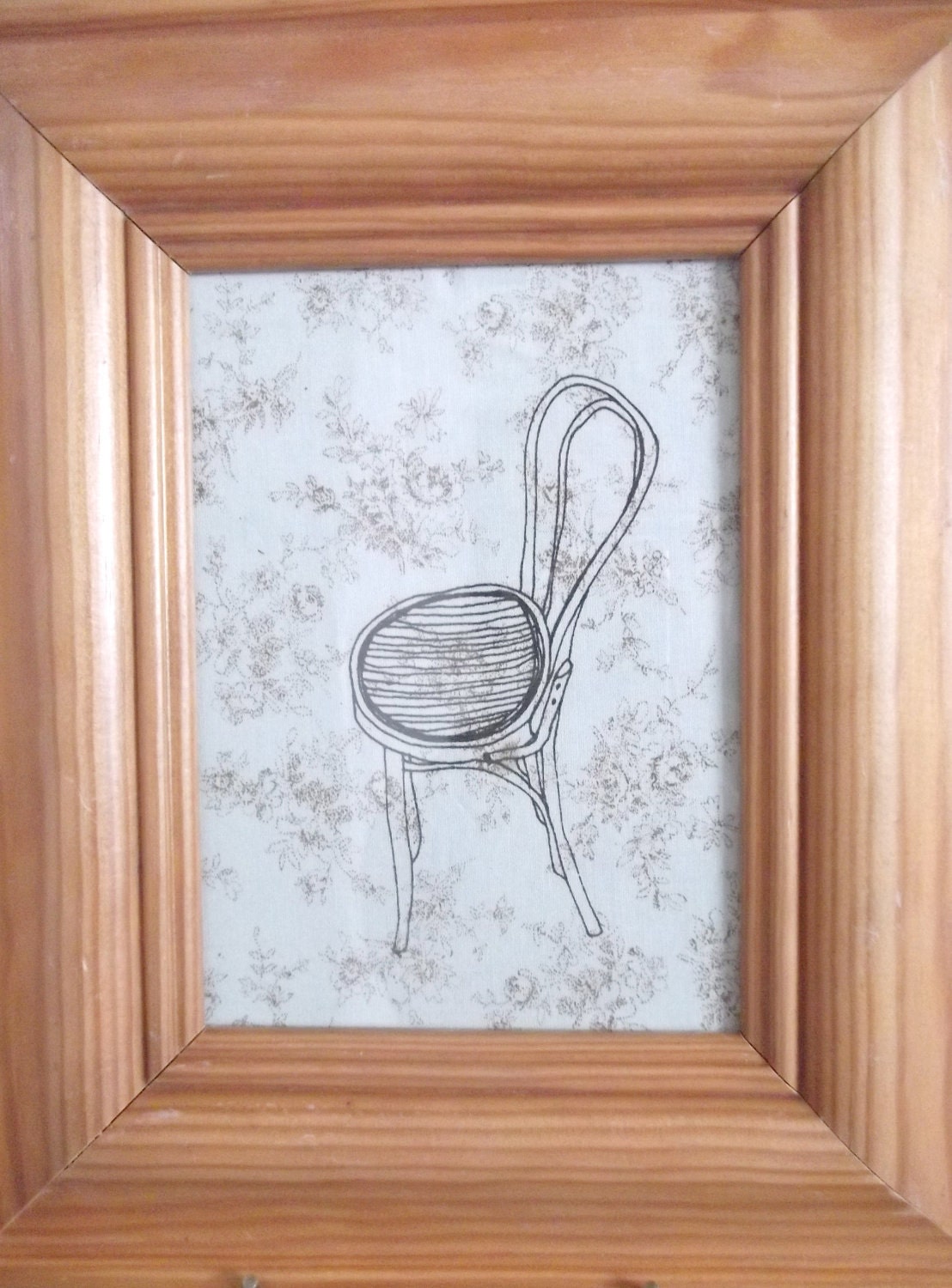 Vintage Wooden Chair - Framed Speckled Floral Fabric Screenprint