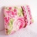 Nostalgic Ruffle Zippered Pouch. Make Up Bag. Coin Purse. Pink Roses. Gingham. Lace. OOAK