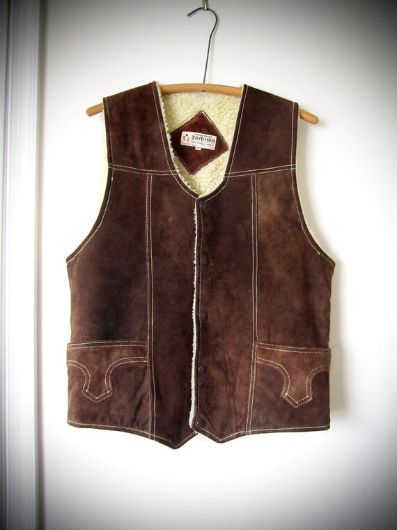 Vintage Leather Vest 1970s Mens Dark Brown by yellowsweetpea