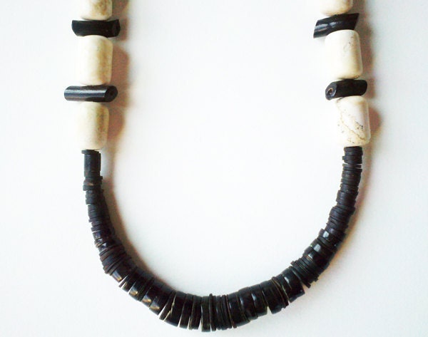 Black and white long beaded necklace
