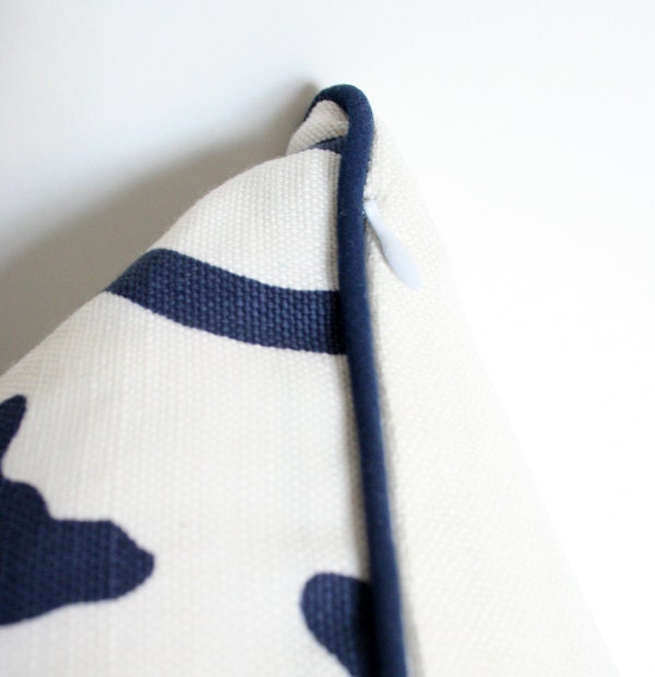 Potalla Multi Blues on White -Alan Campbell Quadrille- 17x17 Designer Pillow Cover with Piping