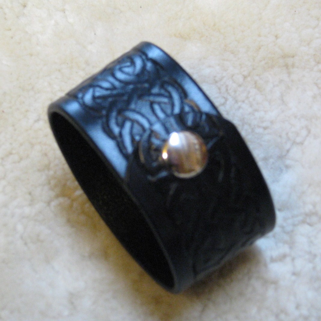 Embossed Celtic Cuff - C2E101 - Black with inside black finish - Made - To - Order, Free US Shipping