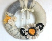 Sunflower Fantasy Felt Wreath, Mother's Day, Vanilla Gold Gray Door Decor - 12 in