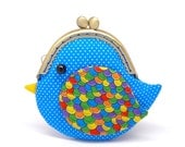 Cute ocean blue bird clutch purse