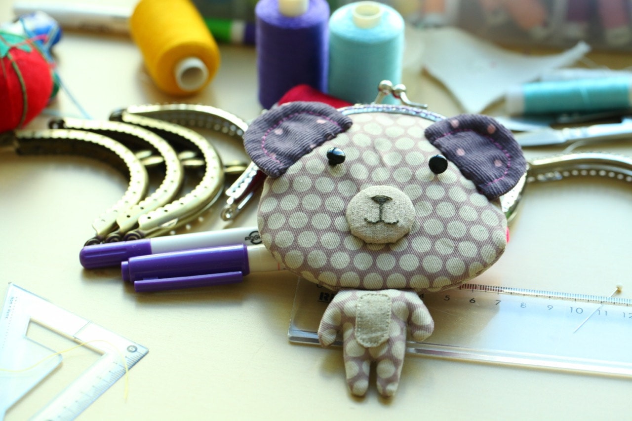 Little grey bear clutch purse