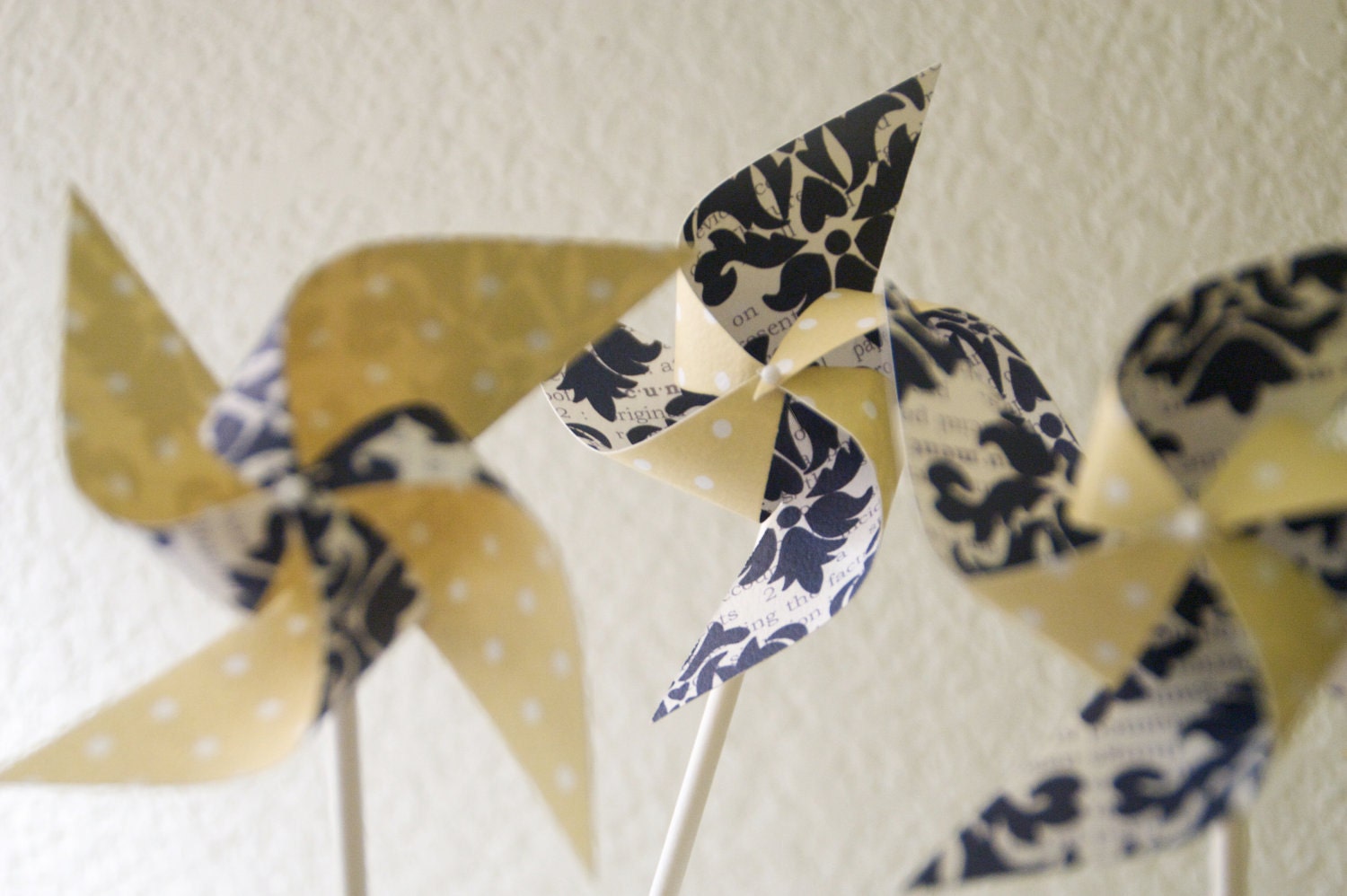 Wedding Navy and Yellow 12 Mini Pinwheels Navy Love (Custom orders welcomed) Il_570xn