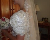 Wedding Veil White Finger Tip Length with Vintage Lace