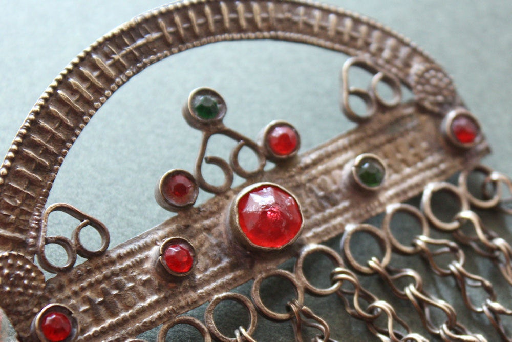 Vintage Tribal Hair Barrette with Glass Gems