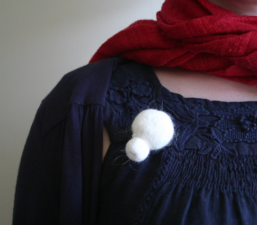 Pure white angora snowball felt pin - Cold Snap Brooch