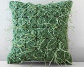 Free Shipping- LADYBUG Decorative Pillow Cover in Feathers and Green Handmade Embroidered Embossing Pattern -16"x16"(40x40cm)