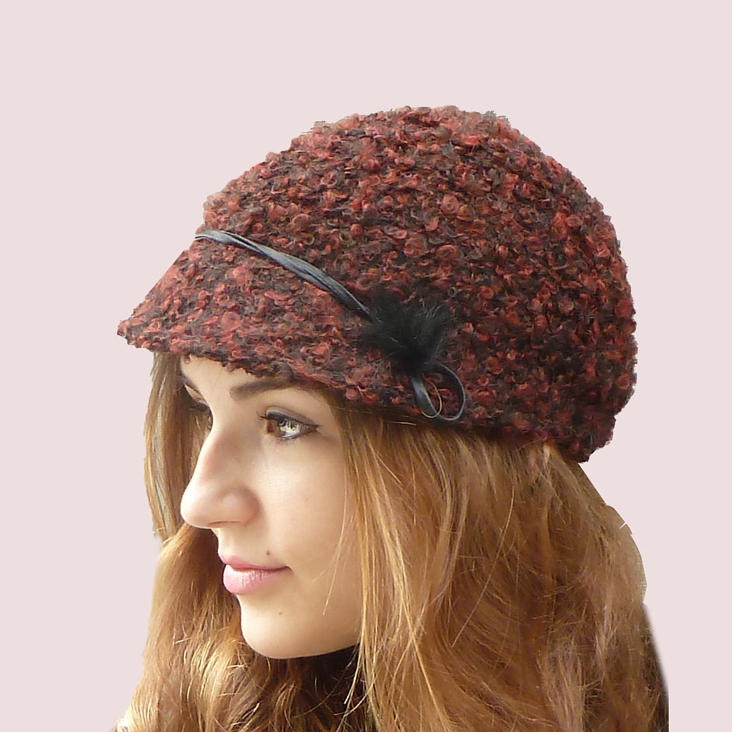 Toy Poodle Pompom Beanie Cap, Burgundy Wine