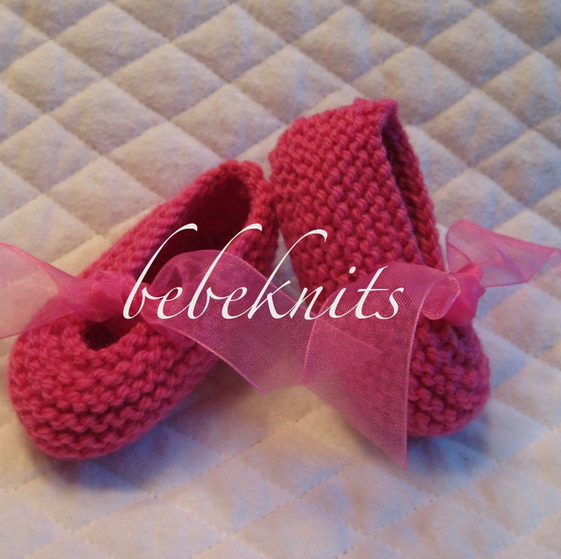 Hand Knit Pink Newborn Ballet Slippers