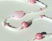 NECKLACE - Cascading Hearts - Rose Quartz, Swarovski Crystal, Czech Glass