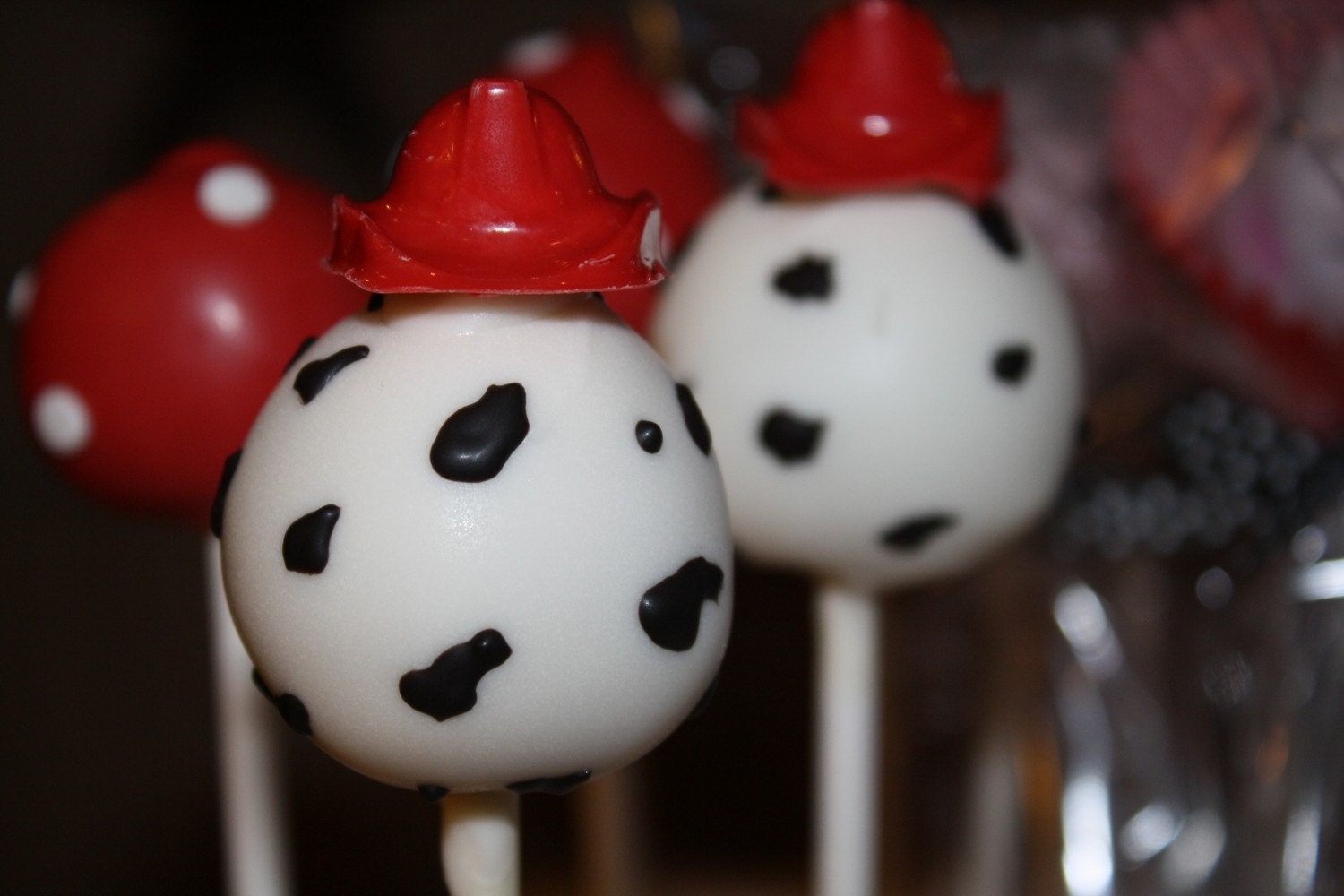 Mom's Killer Cakes & Cookies Original Dalmatian Spots Fireman Hat Cake Pops